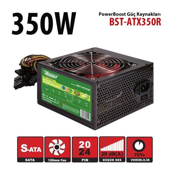 POWERBOOST 350 W P.SUPPLY,12cm KIRMIZI FAN,KUTULU