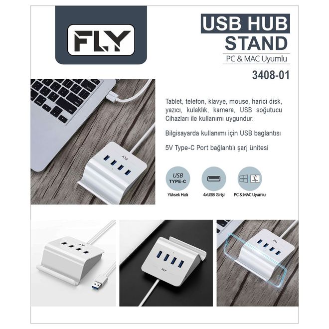 FLY-3408-01 Tip-C 4'lü  USB Şarj  standı ,PC-MAC