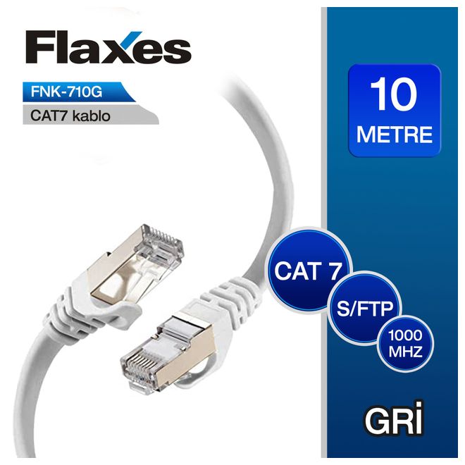 FLAXES FNK-710G 10m CAT 7 S/FTP PATCH KABLOSU,GRİ