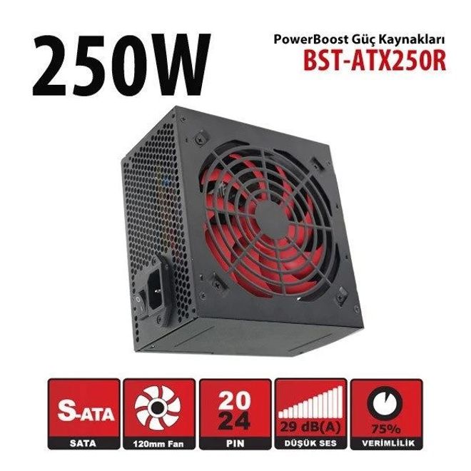POWERBOOST 250 W P.SUPPLY,12cm KIRMIZI FAN,KUTULU