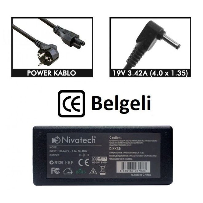 Nivatech BC966 ASUS 19V 3,42A (4,0*1,35mm) Adaptör