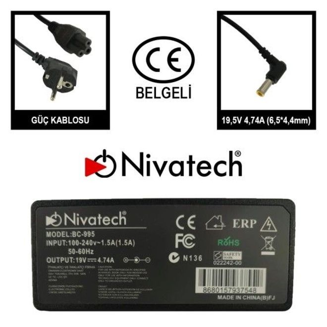 Nivatech BC995 SONY-LG 19V 4,74A (6,5*4,4mm) Adapt