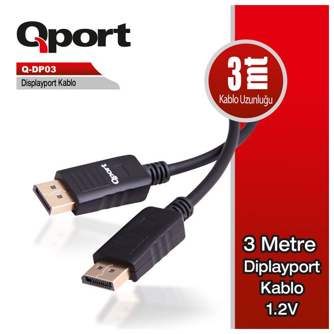 QPORT Q-DP03  3m DISPLAY PORT 1.2V KABLO