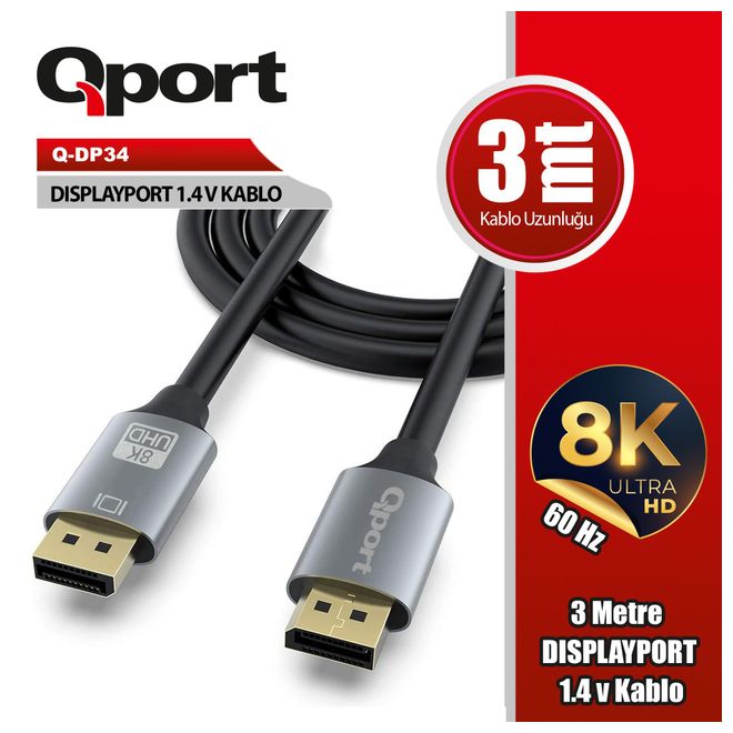 Qport Q-DP34 3m Displayport 1,4V kablo