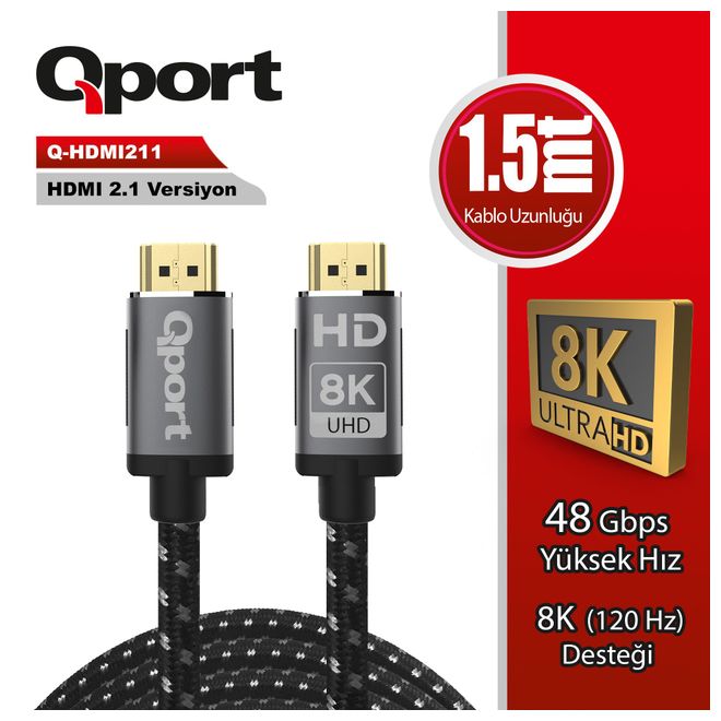 QPORT Q-HDMI211 1,5m HDMI 2.1V 8K ALTIN UÇLU ÖRGÜL