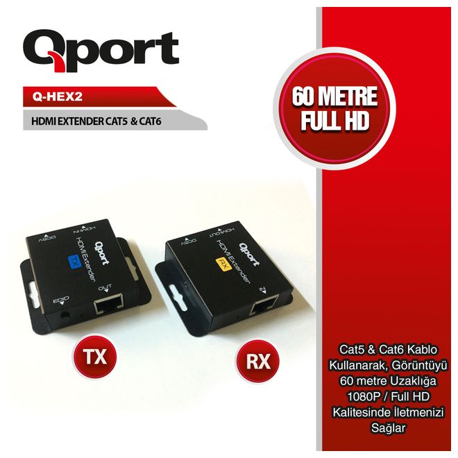 Qport Q-HEX2 HDMI 60m CAT 5-6 uzatma cihazı