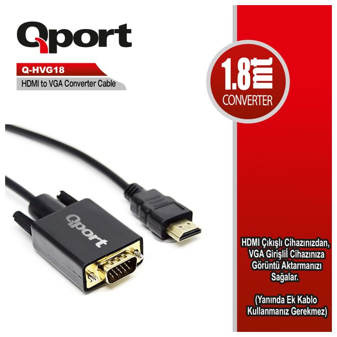 QPORT Q-HVG18 HDMI=>VGA 1,8m ÇEVİRİCİ KABLO