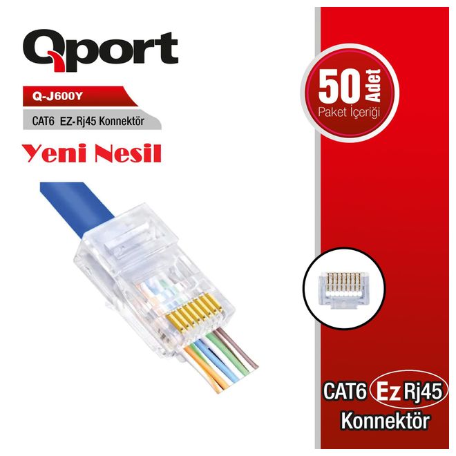 Q-PORT Q-J600Y CAT6 EZ-RJ45 YENİ NESİL KON.(50'Lİ