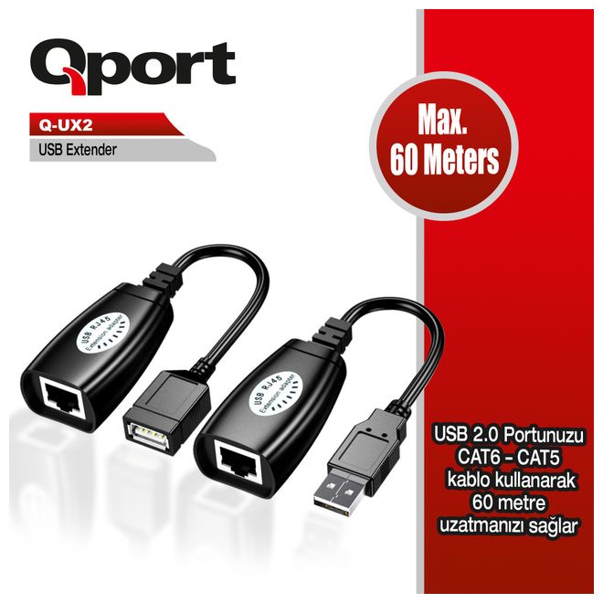 QPORT Q-UX2 50m USB UZATMA CAT5-CAT6,2Lİ PAKET