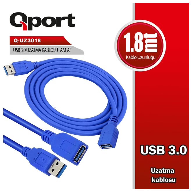 QPORT Q-UZ3018  1,8m USB 3.0 UZATMA KABLO AM-AF