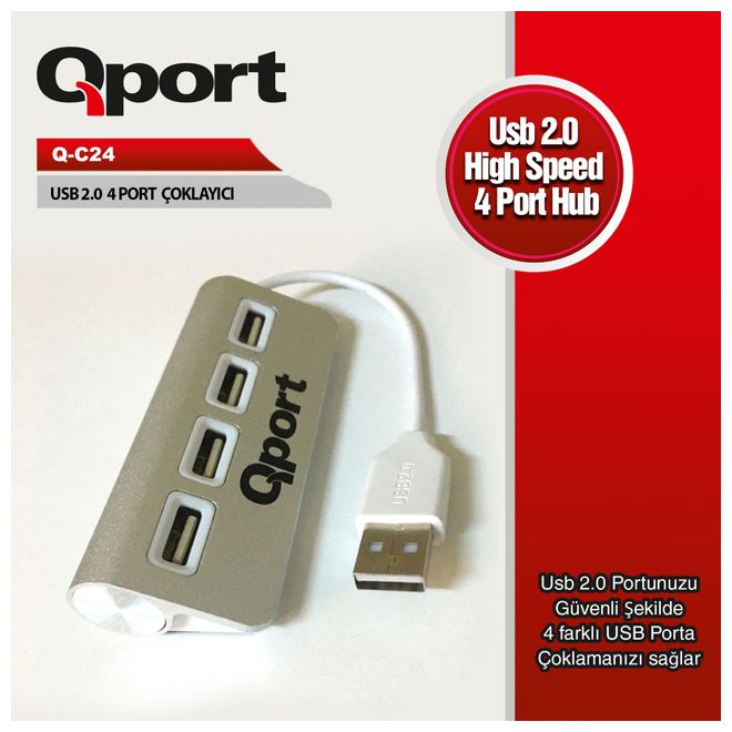 Qport Q-C24  4'lü USB2.0 metal kasa çoklayıcı hub