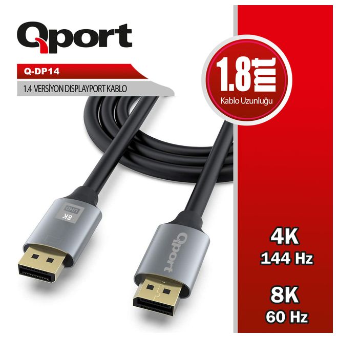 QPORT Q-DP14  1,8m DISPLAY PORT 1.4V KABLO