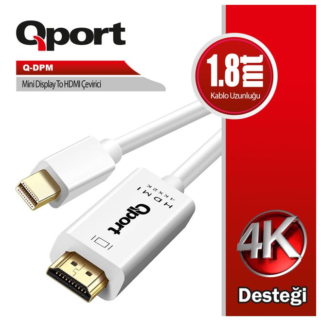 QPORT Q-DPM 1,8m MİNİ DİSPLAY PORT=>HDMI KABLO