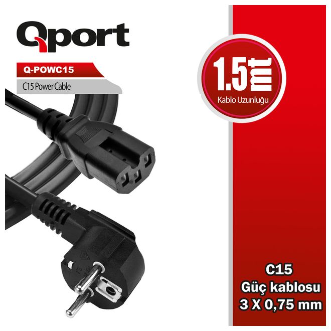 QPORT Q-POWC15  1.5m C15 GÜÇ KABLOSU