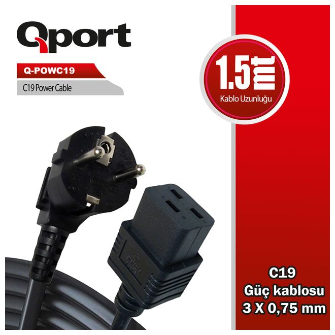 QPORT Q-POWC19  1.5m C19 GÜÇ KABLOSU