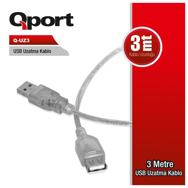 QPORT Q-UZ3 3.0m USB2.0 UZATMA KABLOSU