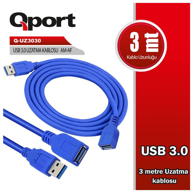 QPORT Q-UZ3030 3m USB3.0 UZATMA KABLOSU