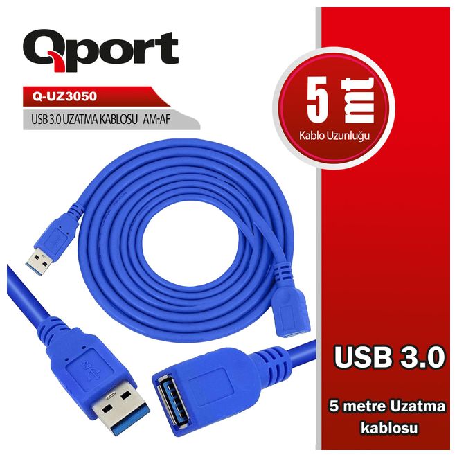 QPORT Q-UZ3050 5m USB3.0 UZATMA KABLOSU