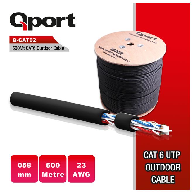 QPORT Q-CATO2 500m CAT6 DIŞ ORTAM SİYAH,23AWG