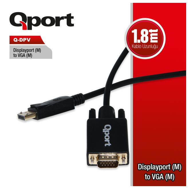 QPORT Q-DPV 1,8m DISPLAY PORT(E)=>VGA(E) ÇEVİRİCİ