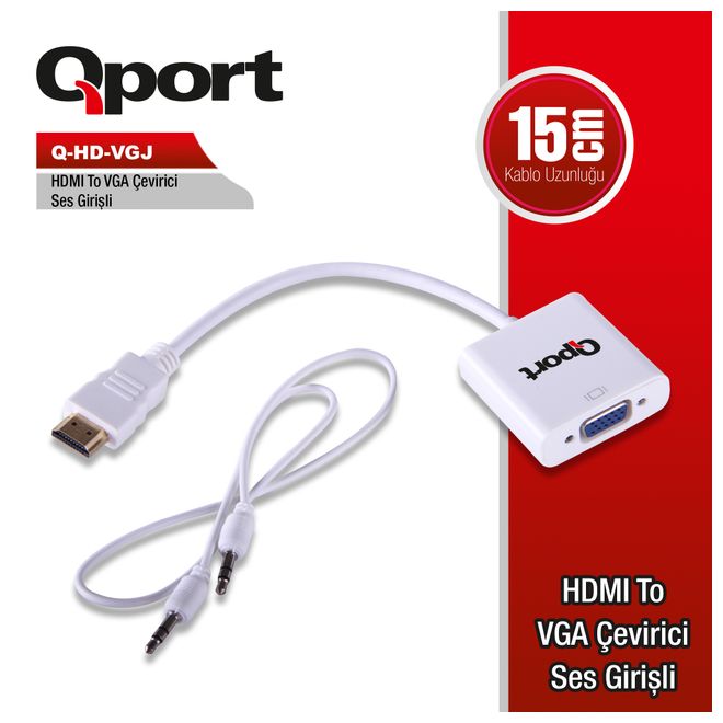 QPORT Q-HD-VGJ HDMI =>VGA DİŞİ ÇEVİRİCİ+SES