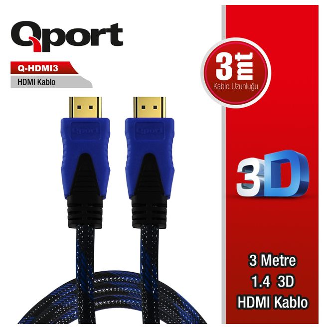 Qport Q-HDMI3 3m HDMI Altın uçlu 3D V1.4 kablo