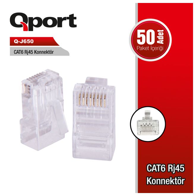 QPORT Q-J650 CAT6 RJ-45 KONNEKTÖR (50'Lİ PAKET)