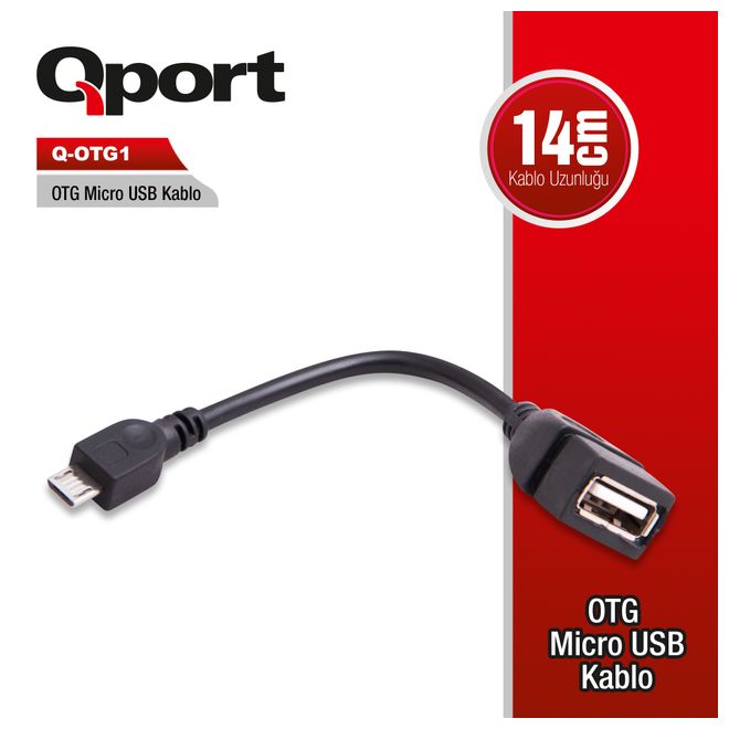 Qport Q-OTG1 15cm OTG=>Micro USB çevirici