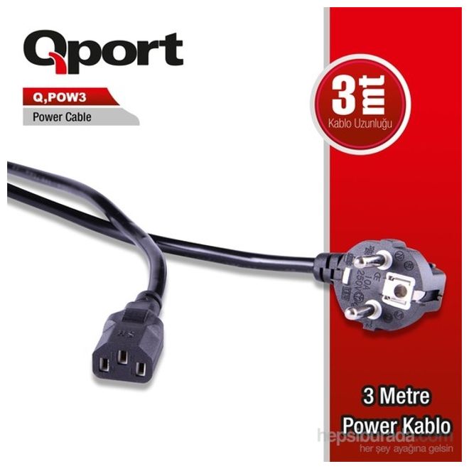 QPORT Q-POW3 3,0m PC POWER KABLOSU.BAKIR,075mm.