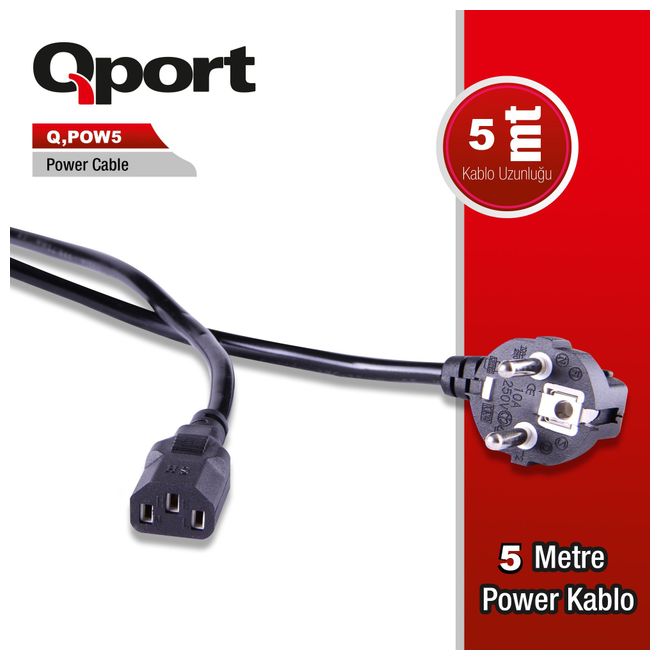 Qport Q-POW5 5m PC power kablosu