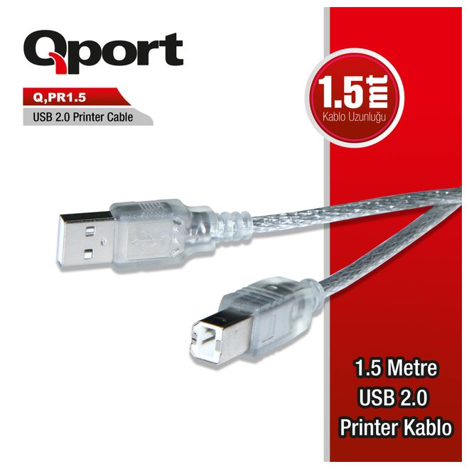 Qport Q-PR1.5 1,5m USB 2.0 Yazıcı kablosu