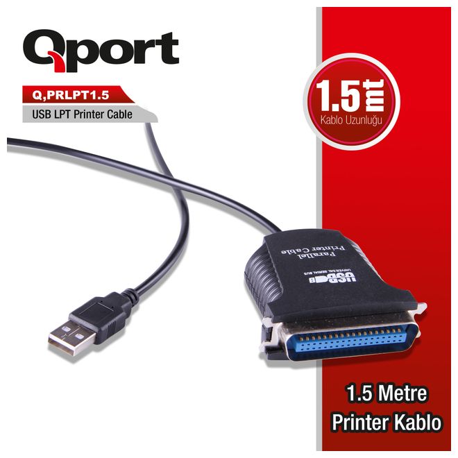 QPORT Q-PRLPT1.5 1,5m USB=>(LPT)PARALEL ÇEV.KABLO