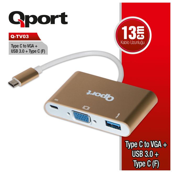 QPORT Q-TV03 USB3.1 TYPE-C => VGA+USB3.0