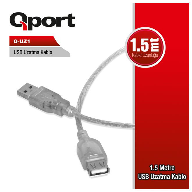 QPORT Q-UZ1 1,5m USB 2.0 UZATMA  KABLOSU