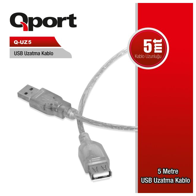 QPORT Q-UZ5 5.0m USB2.0 UZATMA KABLOSU