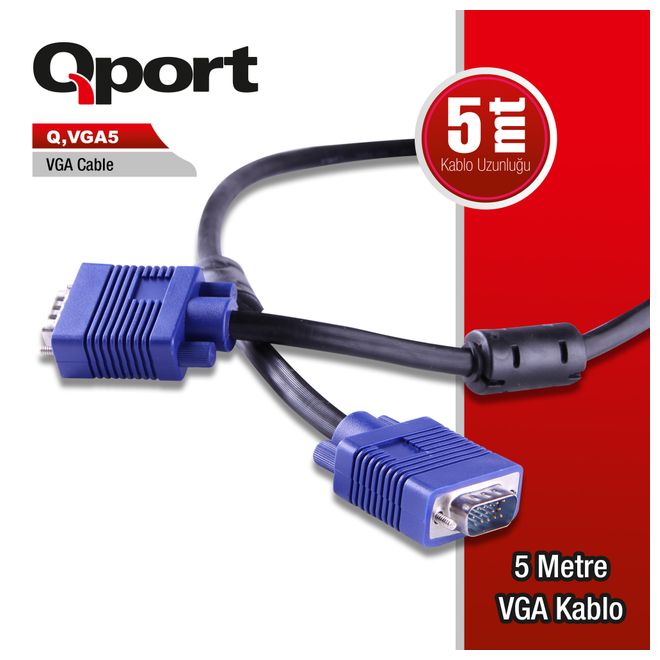 QPORT Q-VGA5 5,0m VGA (Monitör)KABLOSU ,FİLTRELİ