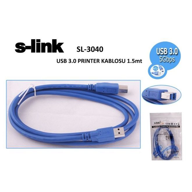 S-Link SL-3040 1,5m Usb3.0 YazıcıKablosu A(E)/B(E)