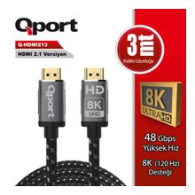 QPORT Q-HDMI213 3m HDMI 2.1V 8K ALTIN UÇLU ÖRGÜLÜ