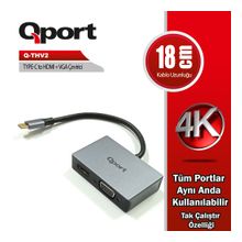 QPORT Q-THV2 TYPE-C=>HDMI+VGA ÇEVİRİCİ