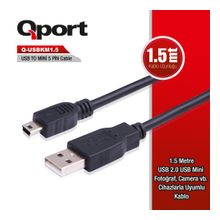 QPORT Q-USBKM1.5 1,5m USB2.0 A E/USB MİNİ B(5PIN)E