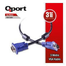 QPORT Q-VGA3 3,0m VGA (Monitör)KABLOSU ,FİLTRELİ