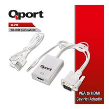 QPORT Q-VH VGA E=>HDMI D ÇEVİRİCİ+ SES KABLOLARI